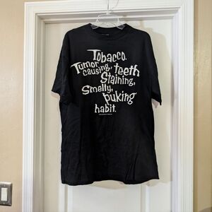Vintage 1996 Tobacco Warning Graphic T-Shirt XL-Unisex Black